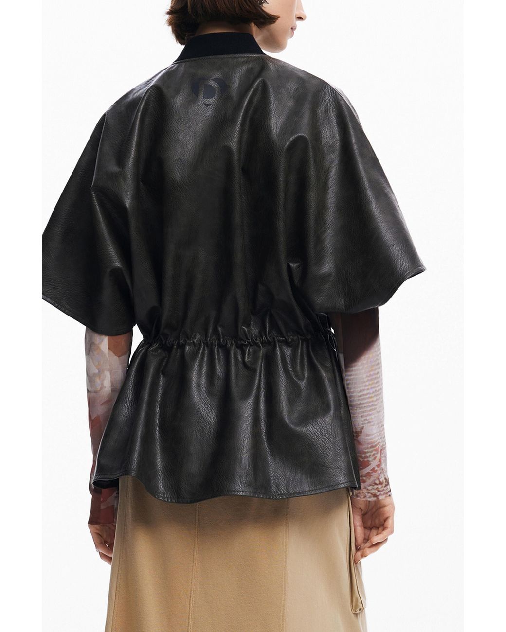 Desigual Black Leather-Effect Poncho, Polyurethane