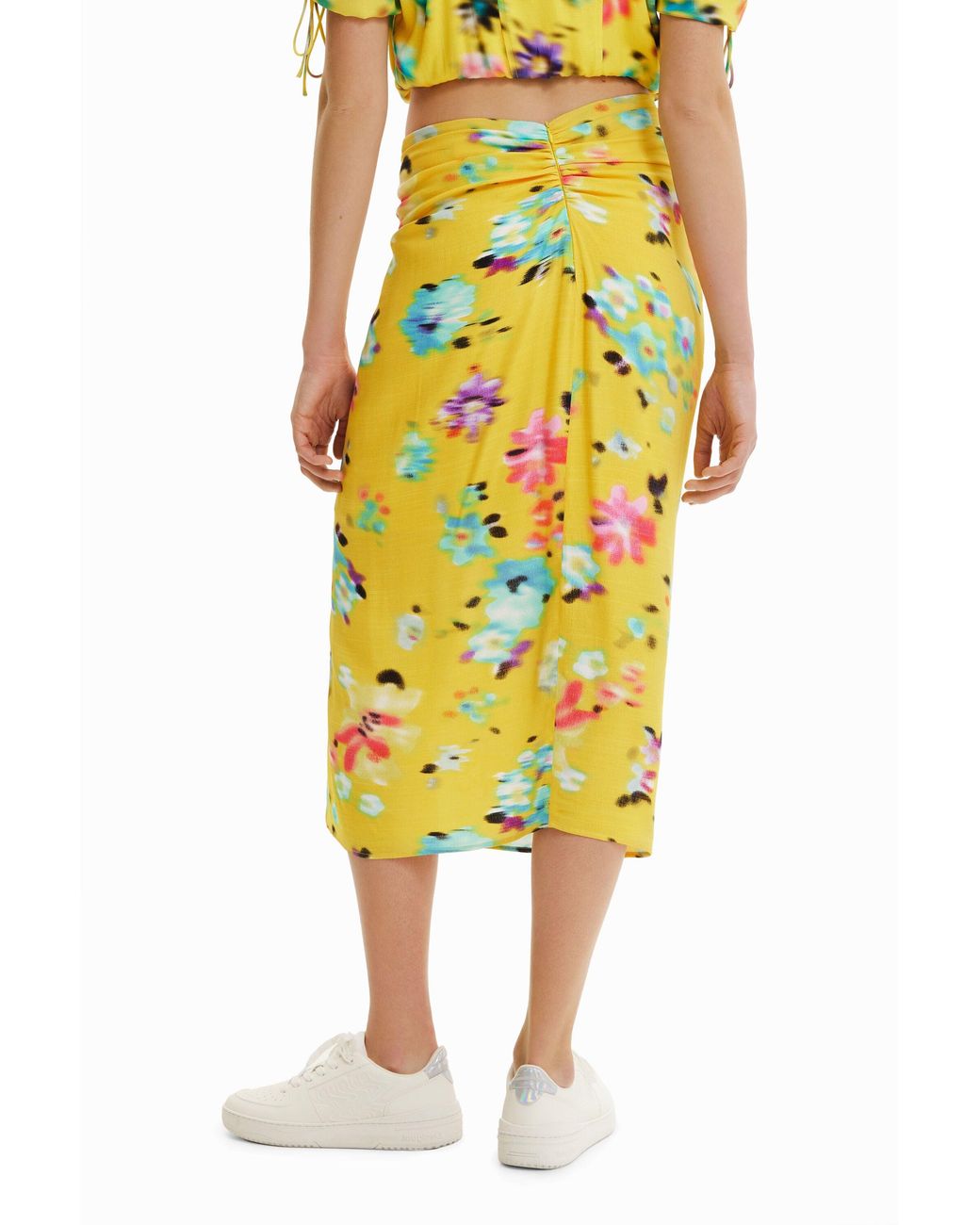 Desigual Yellow Handkerchief Slit Midi Skirt, Viscose