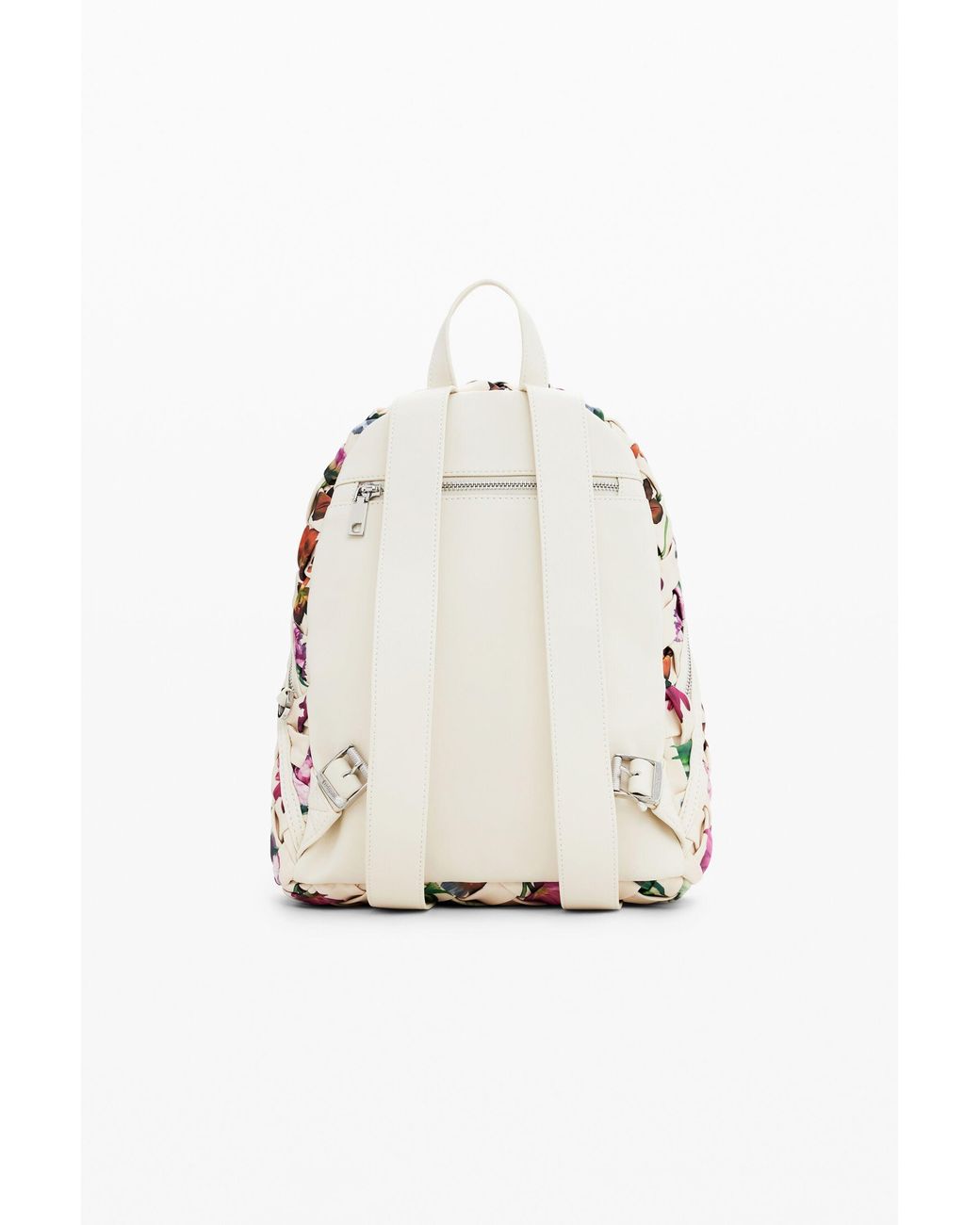 Desigual White Small Floral Backpack, Polyurethane