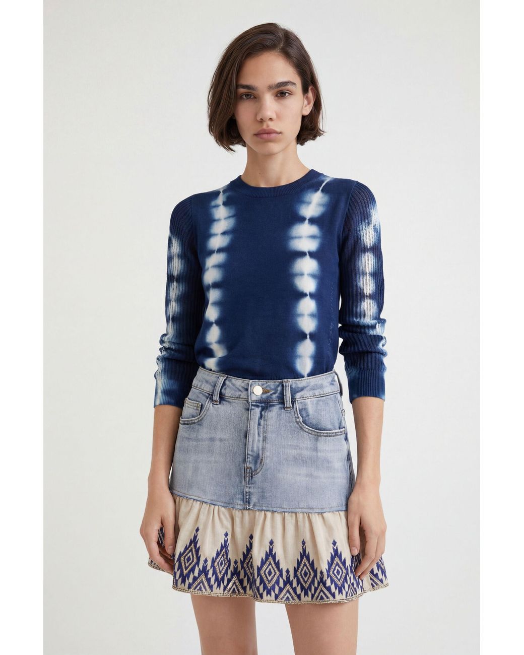 Desigual Blue Flounce Patchwork Denim Miniskirt