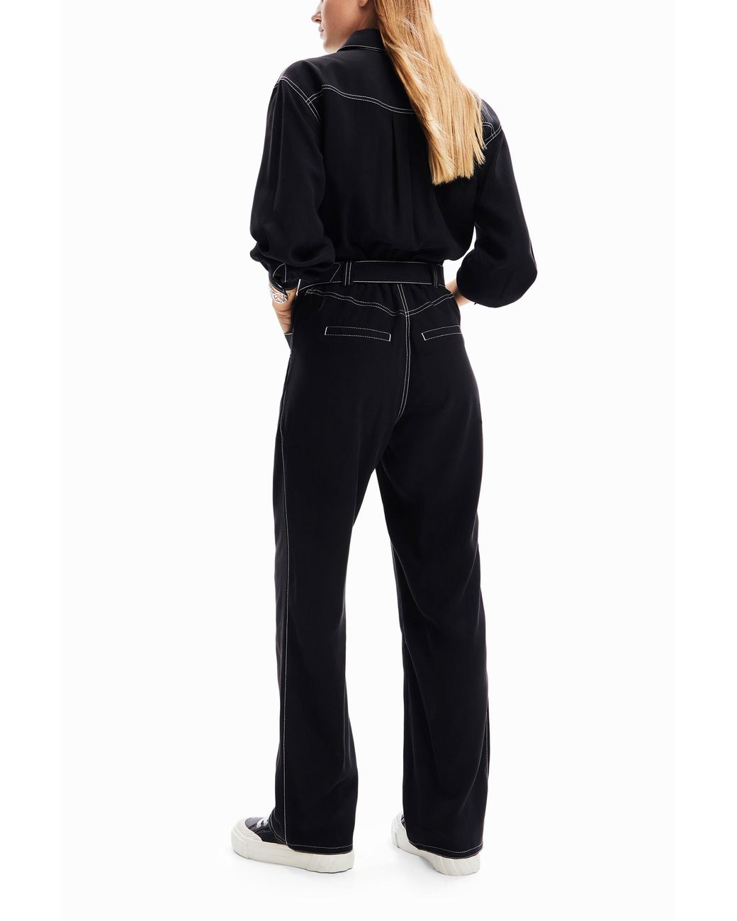 Desigual Black Stitching Boilersuit, Viscose
