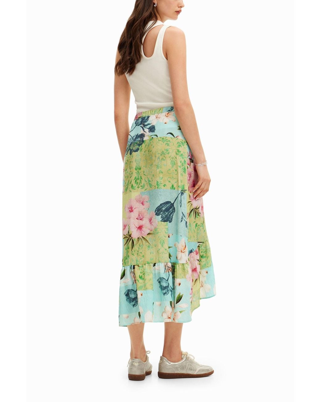 Desigual Green Floral Patchwork Midi Skirt