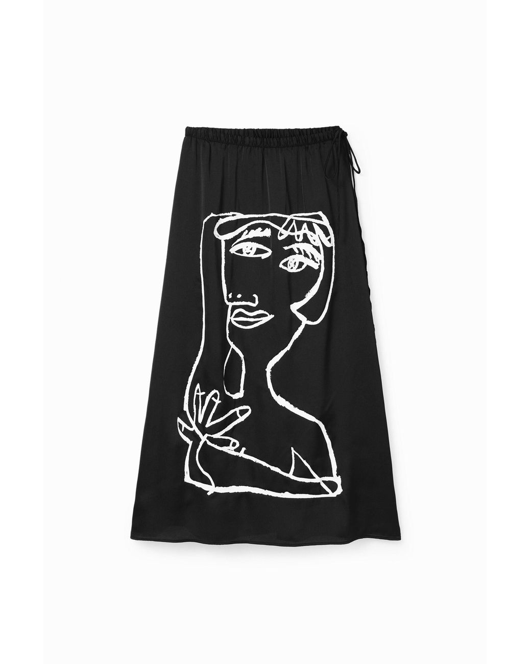 Desigual Black Arty Face Midi Skirt, Polyester