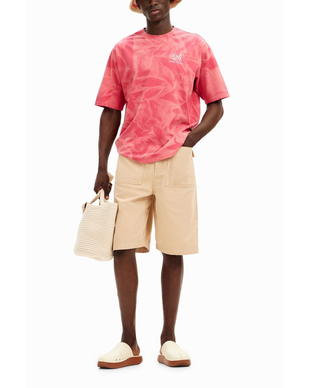 Desigual Pink Printed T-Shirt With Gradient Effect, Cotton for men