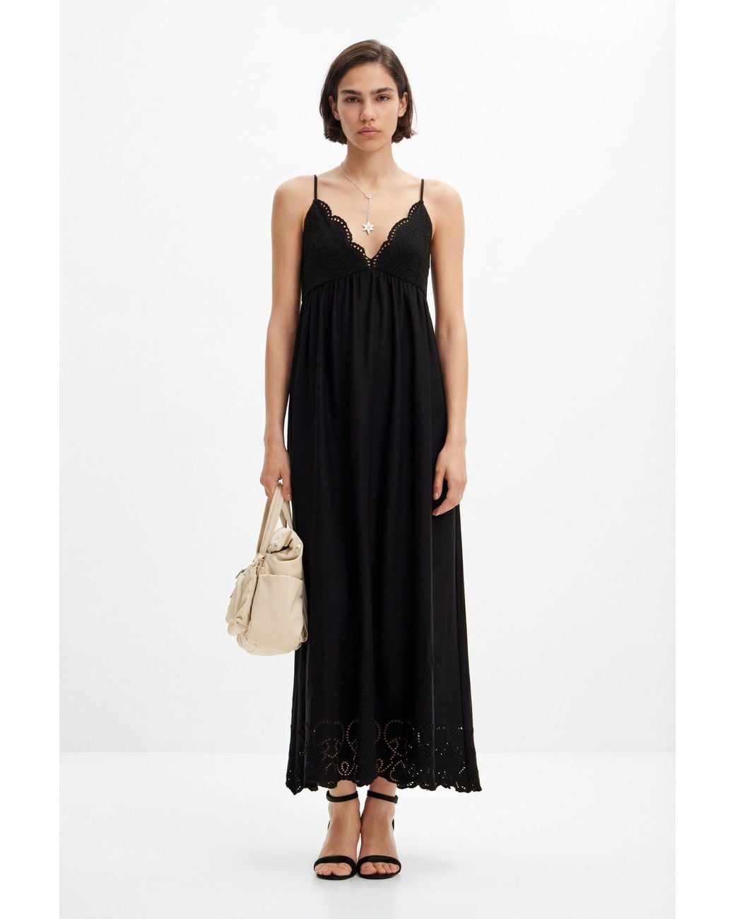 Desigual Black Long Lace Dress, Cotton