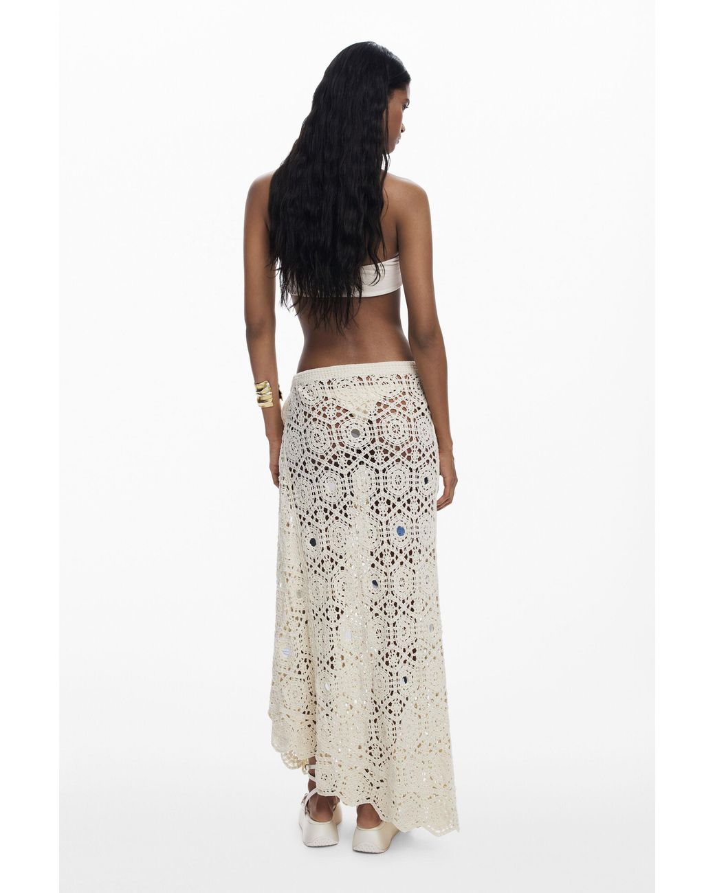 Desigual White Crochet Wrap Skirt Mandalas