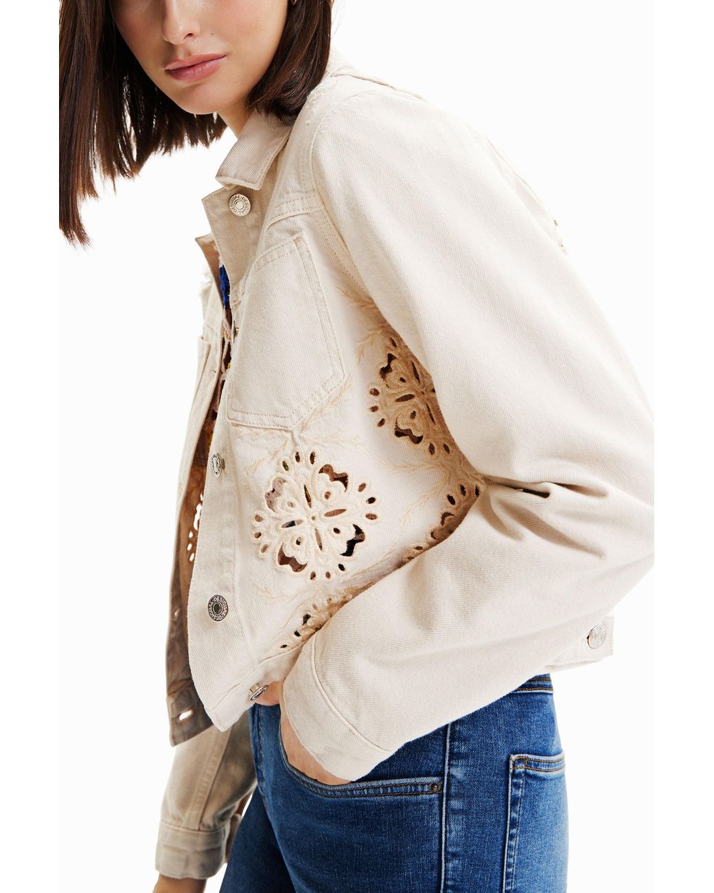 Desigual Blue Die-Cut Denim Jacket, Cotton