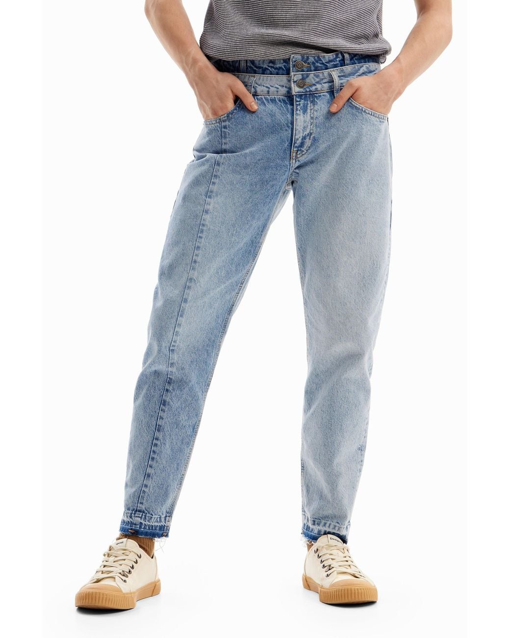 Desigual Blue Double-Waist Carrot Jeans, Cotton for men