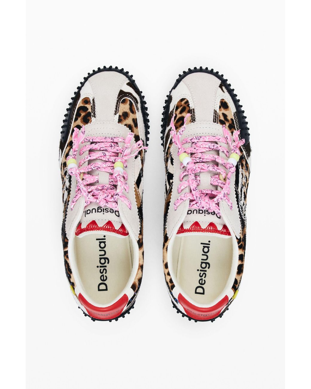 Desigual Black Patchwork Animal Print Sneakers, Cow Leather
