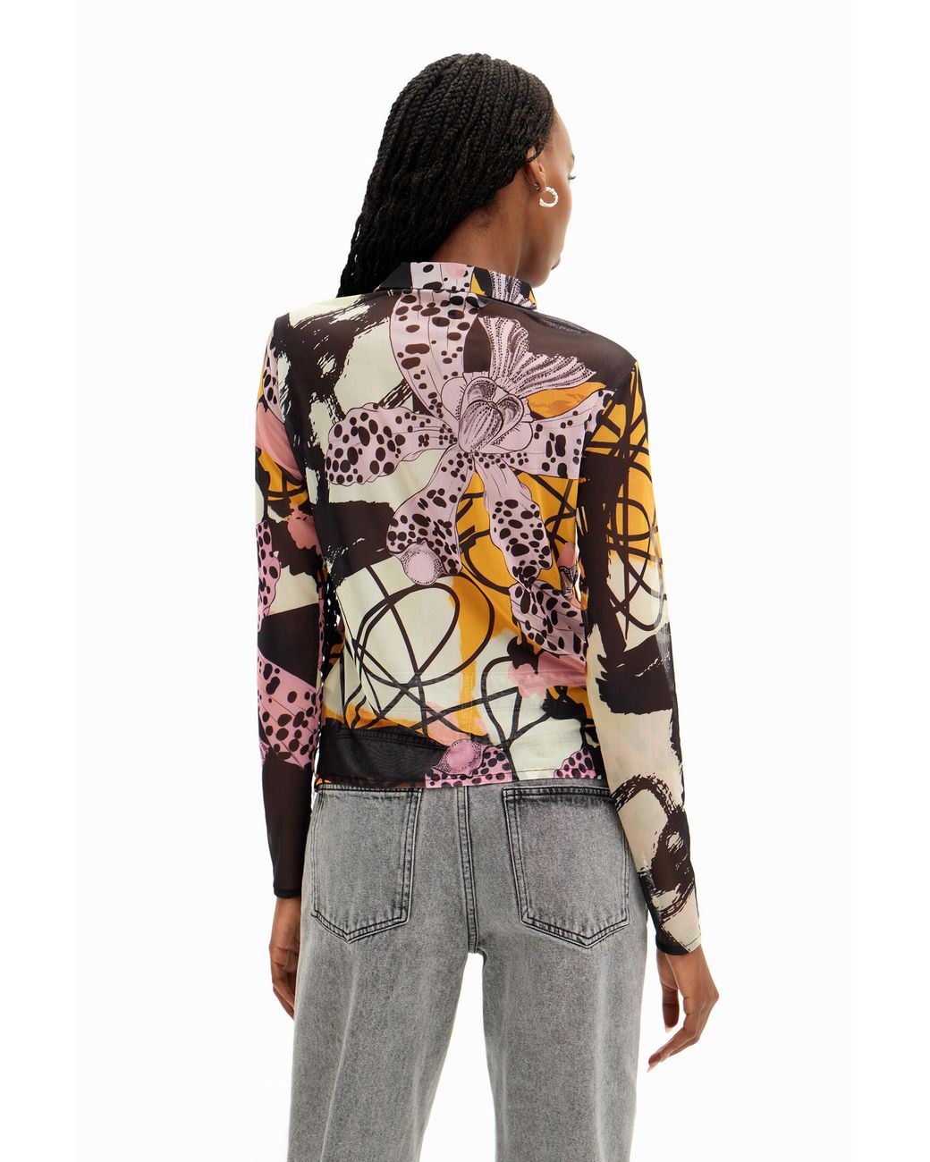 Desigual Red Long-Sleeved Shirt With And Flowers. Polyester