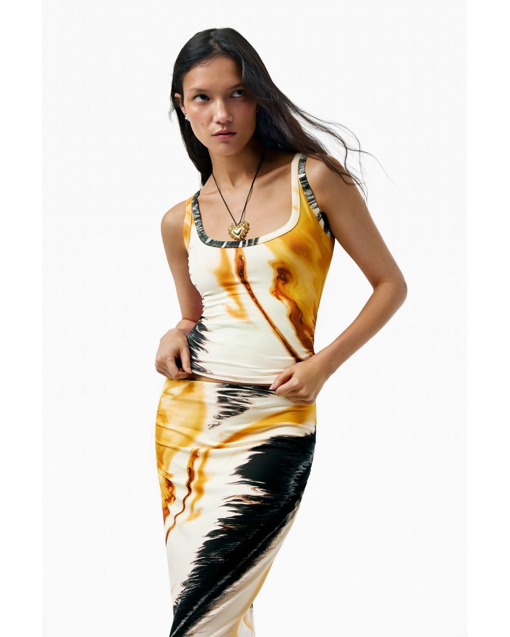 Desigual Yellow Printed Strappy Top, Viscose