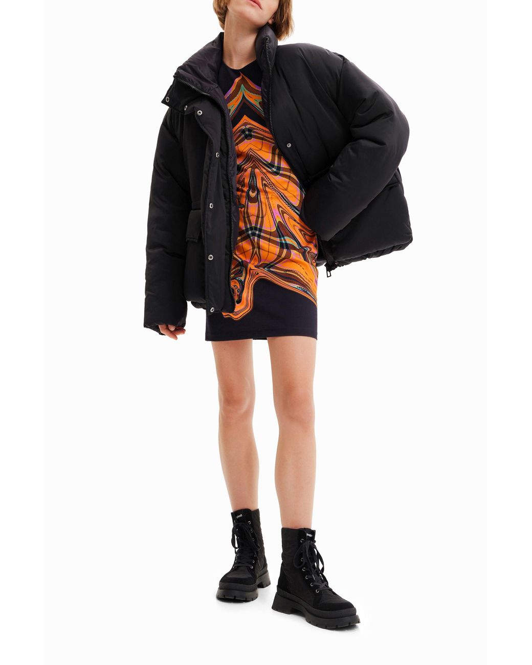 Desigual Orange María Escoté Slim Short Dress