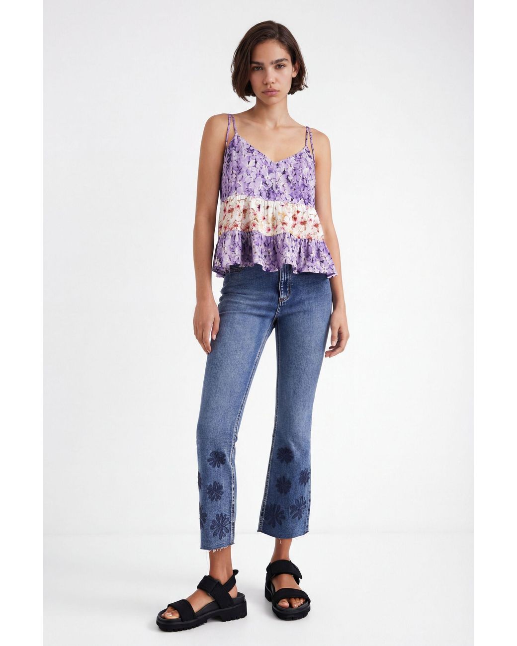 Desigual Blue Flared Cropped Jeans, Cotton