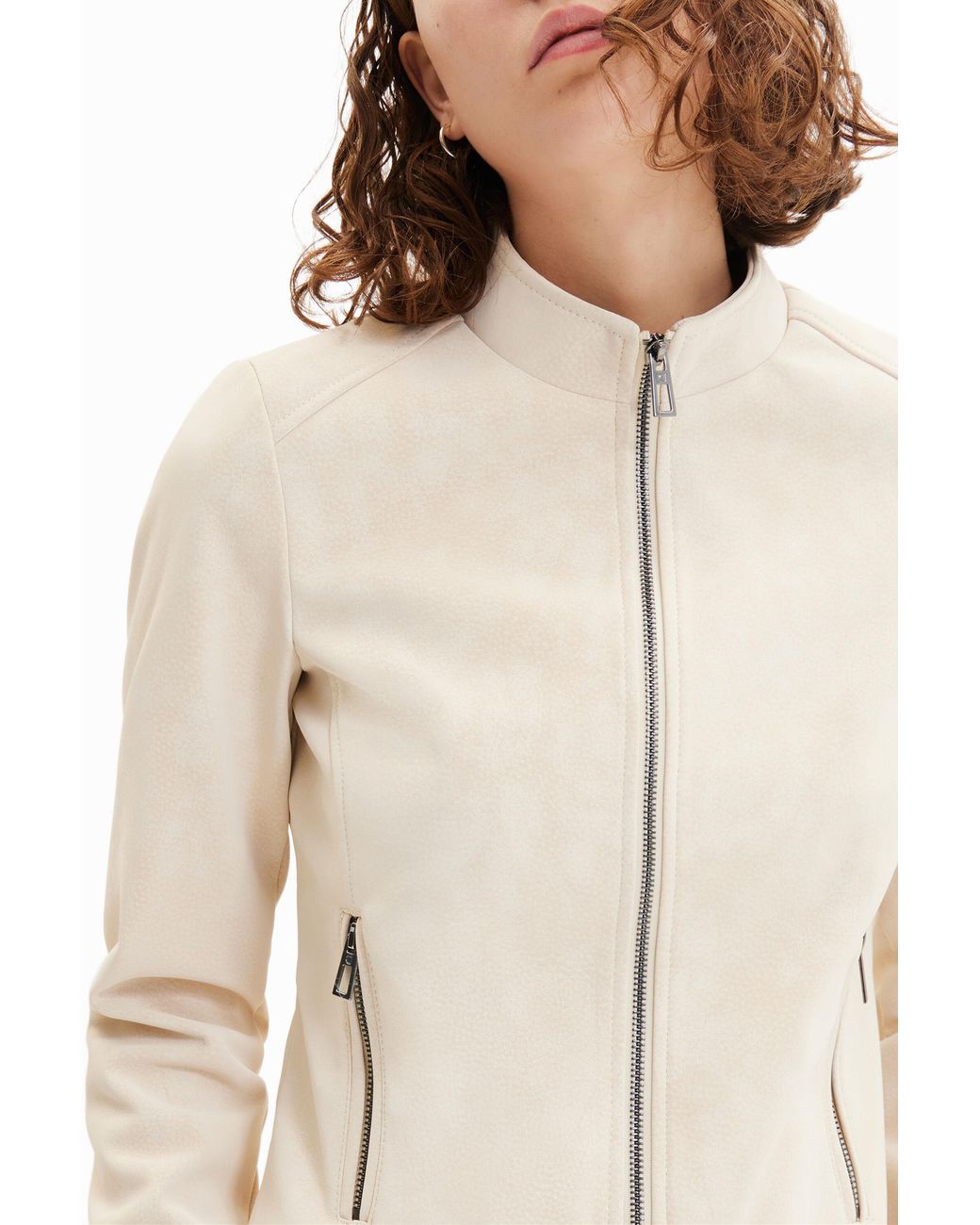 Desigual Natural Suede-Effect Biker Jacket, Polyurethane