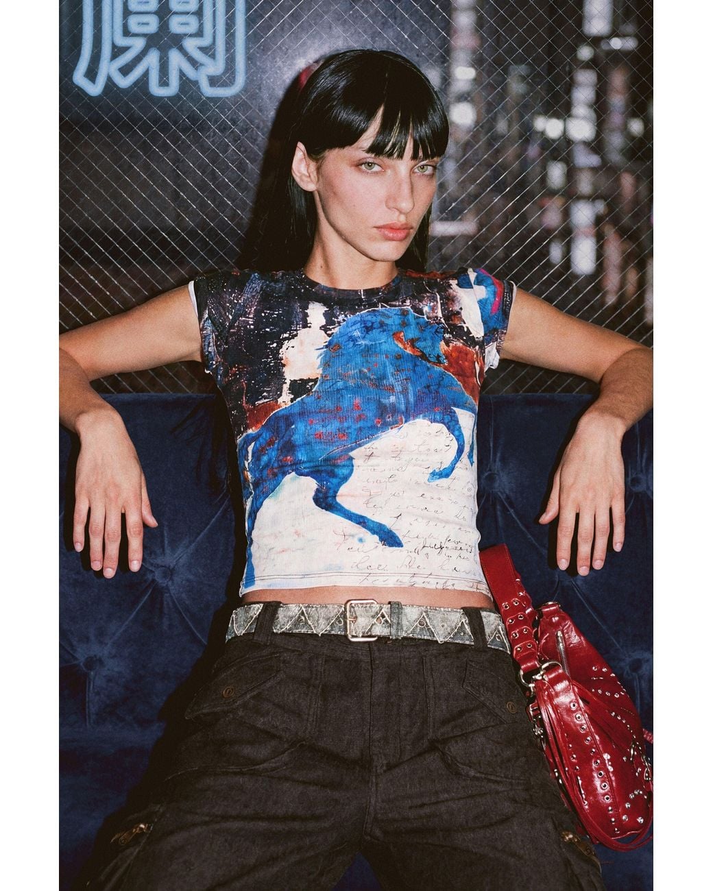Desigual Black Printed Horse T-Shirt, Cotton