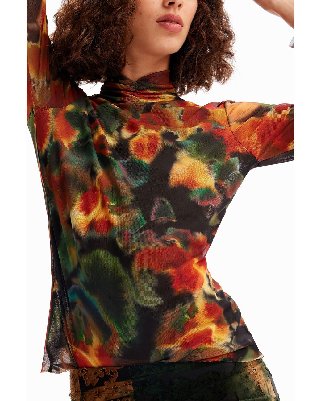Desigual Black Watercolour Tulle T-shirt