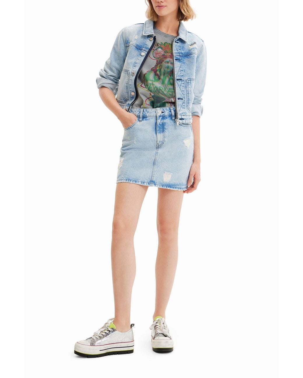 Desigual Blue Eyes Denim Mini Skirt, Cotton