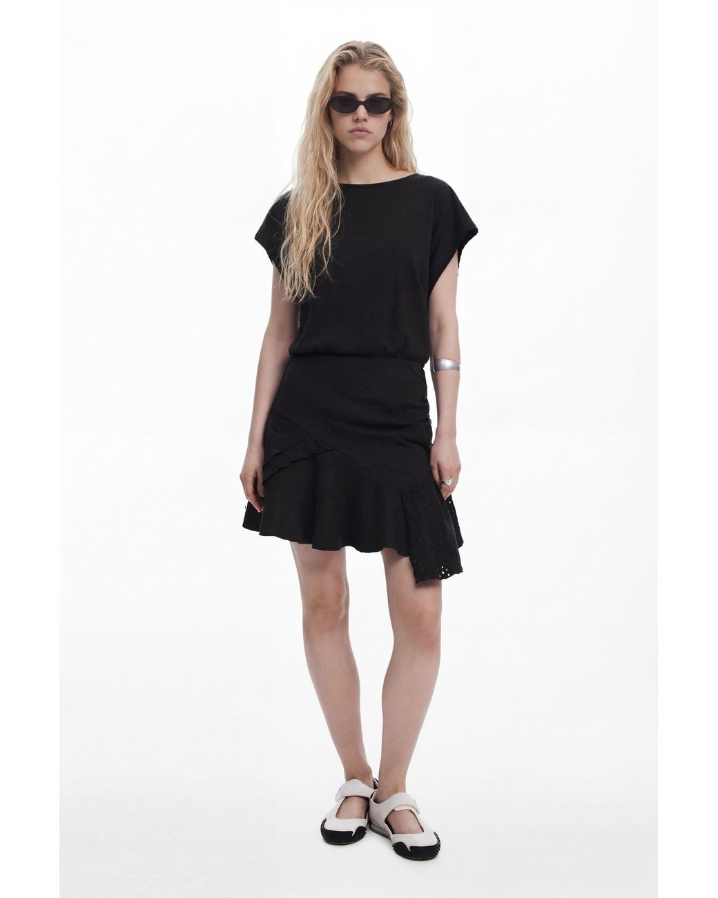 Desigual Black Puff-Sleeve Short Dress, Cotton