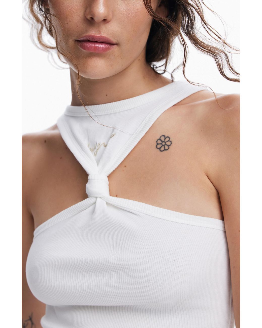 Desigual White Tie-Front T-Shirt, Cotton