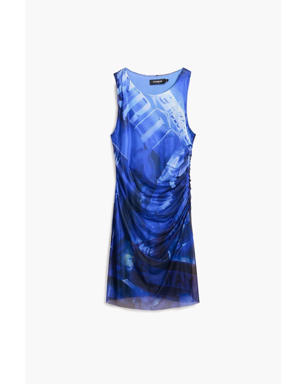 Desigual Blue Draped Short Dress, Polyester