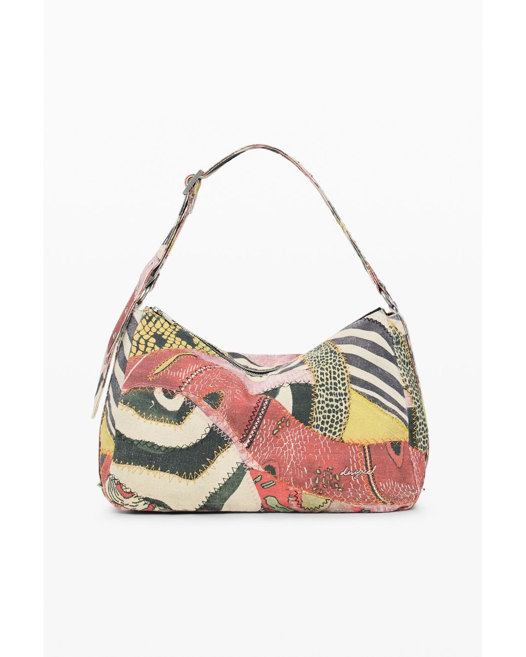Desigual White Medium Printed Bag, Cotton
