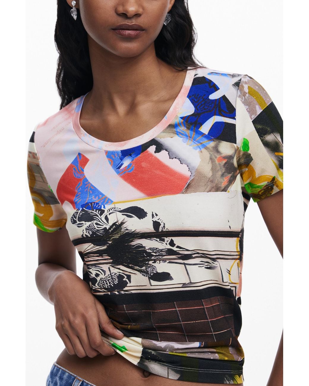 Desigual Multicolor Collage Print T-Shirt, Viscose