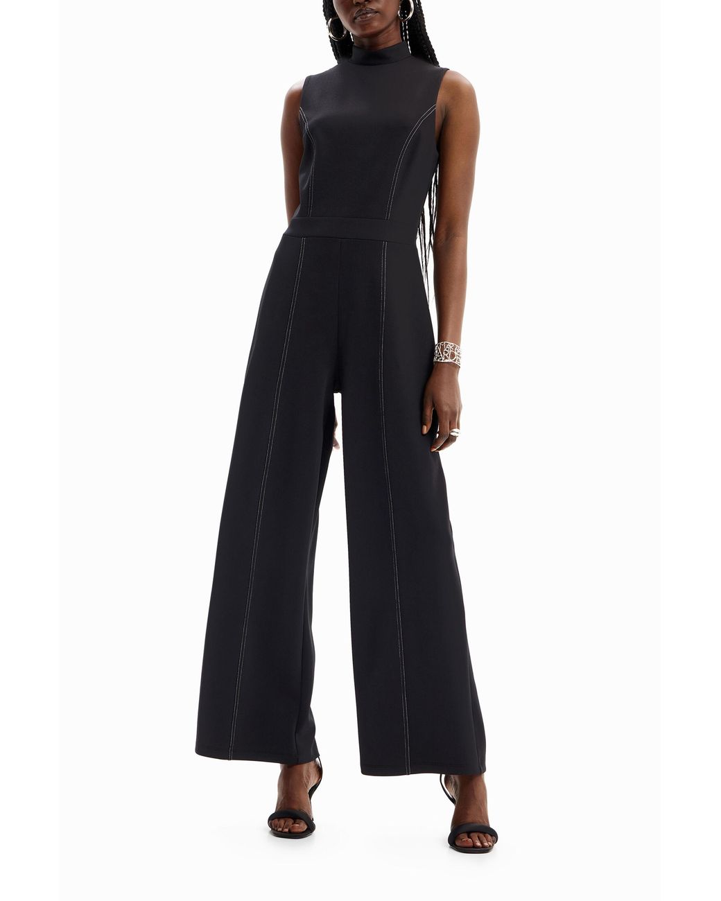 Desigual Blue Culotte Jumpsuit With Stitching