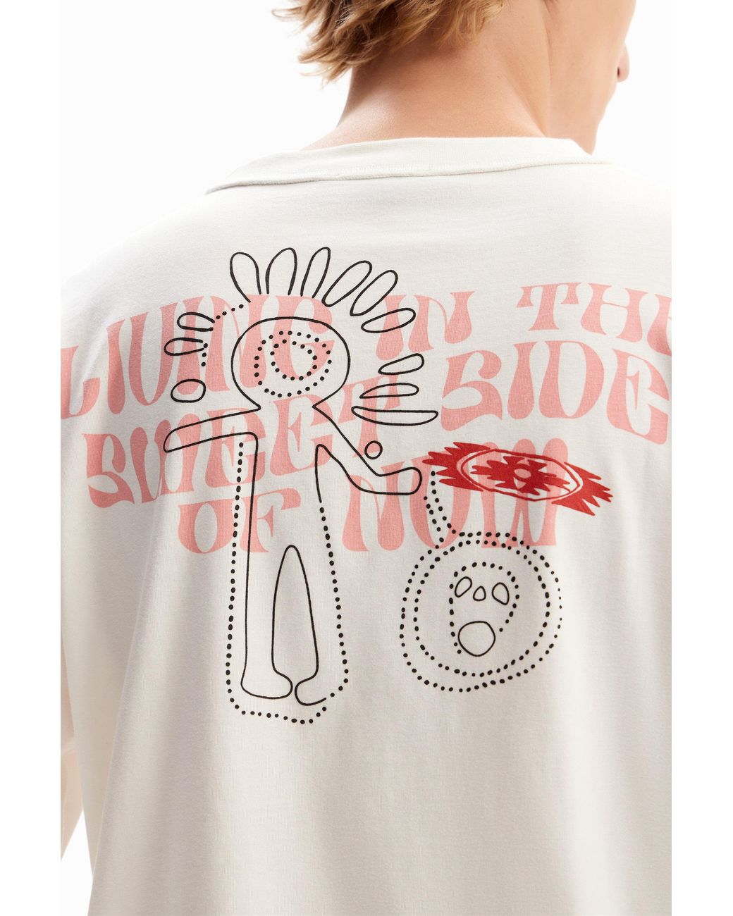 Desigual White Arty Messages T-Shirt, Cotton for men