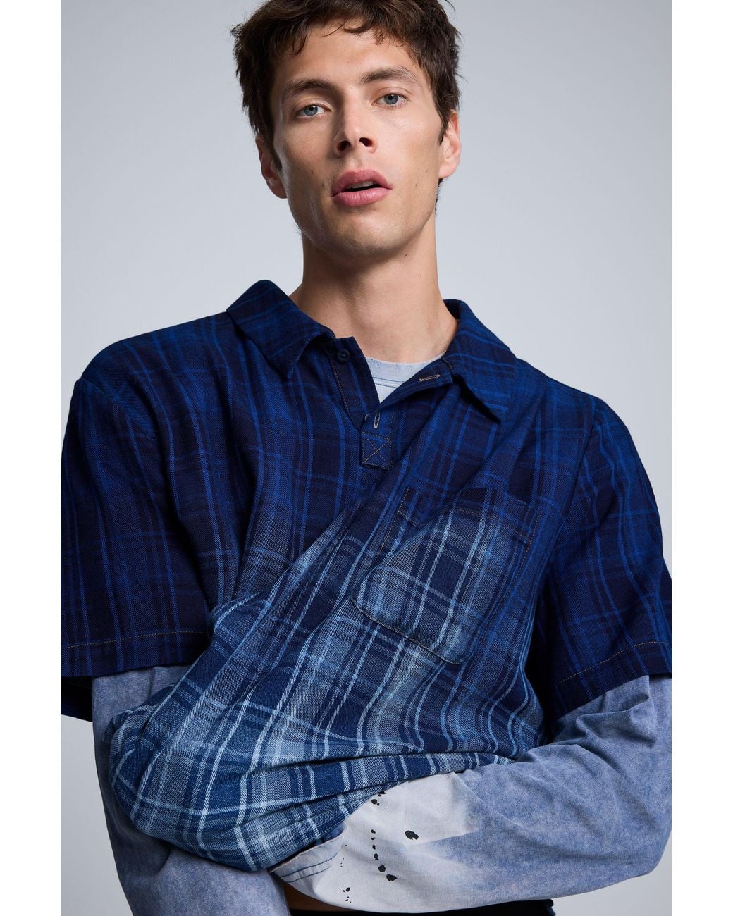 Desigual Blue Checkered Polo T-Shirt, Cotton for men