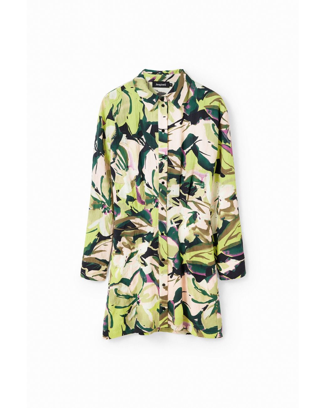 Desigual White Short Floral Shirt Dress, Polyester