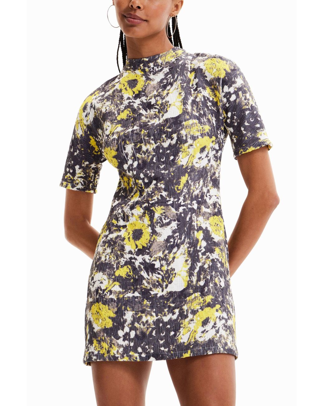 Desigual White Short Mineral Knit Dress