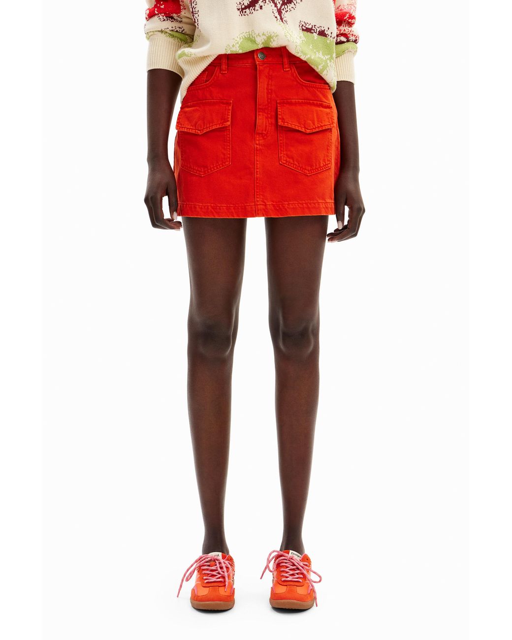Desigual Red Denim Pockets Mini Skirt, Cotton