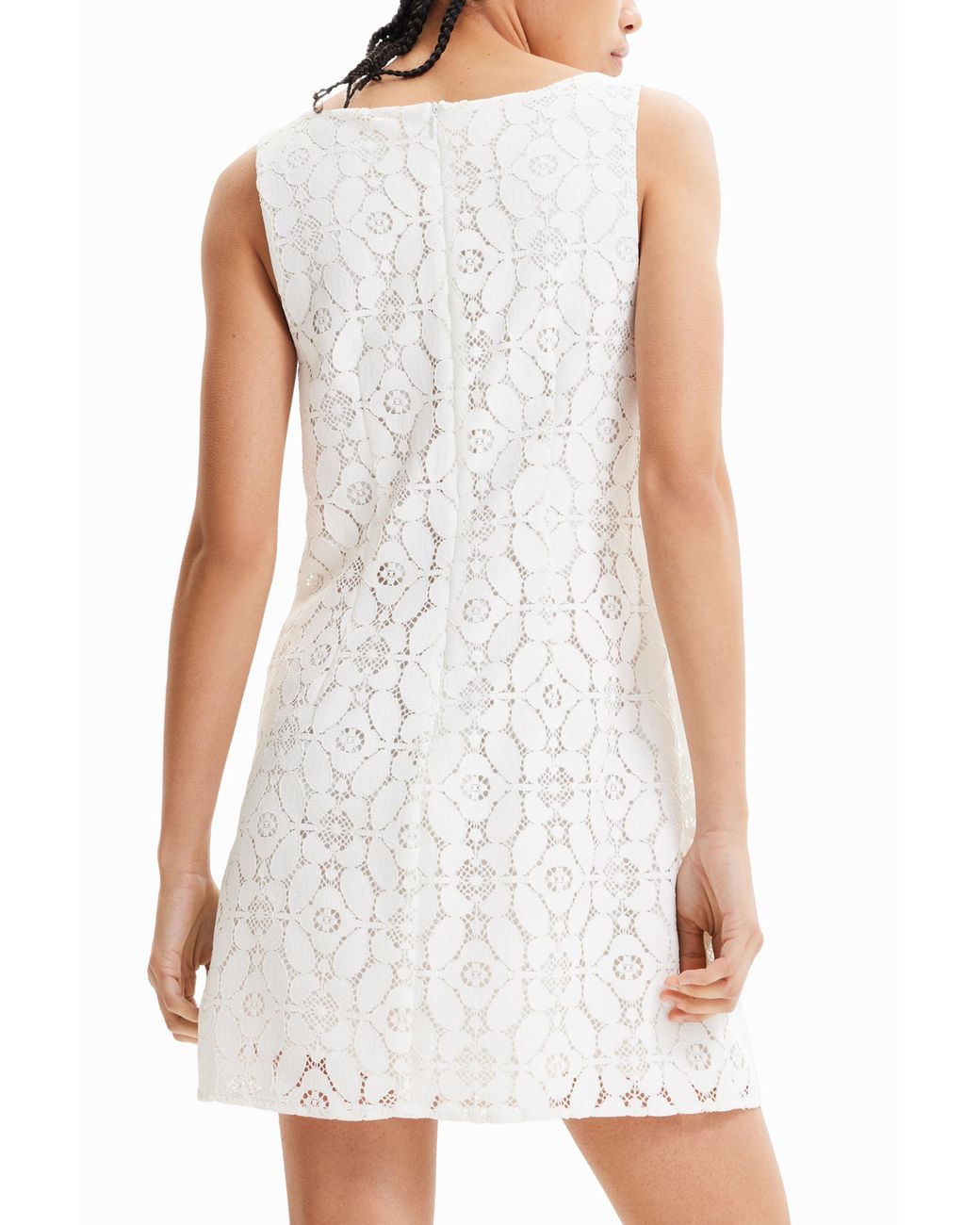 Desigual White Short Lace Dress, Polyester
