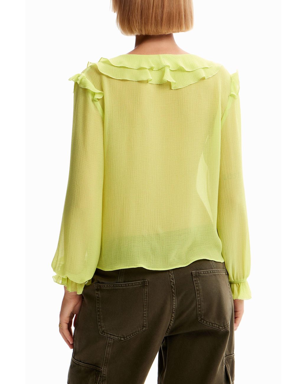 Desigual Yellow Ruffle Tie Blouse, Polyester