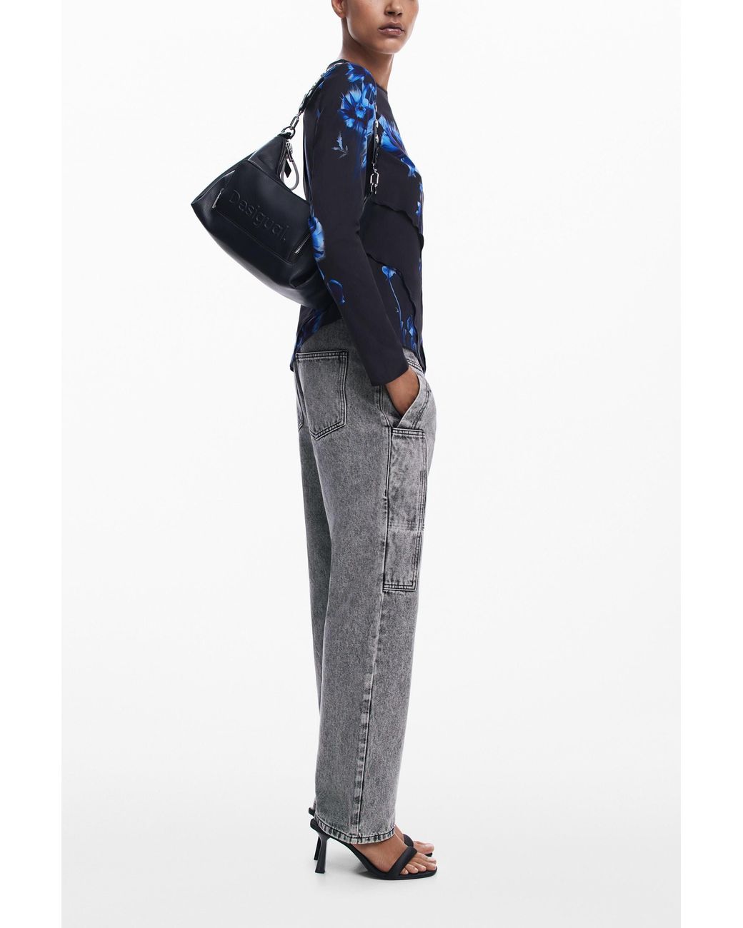 Desigual Blue Asymmetric Blouse, Viscose