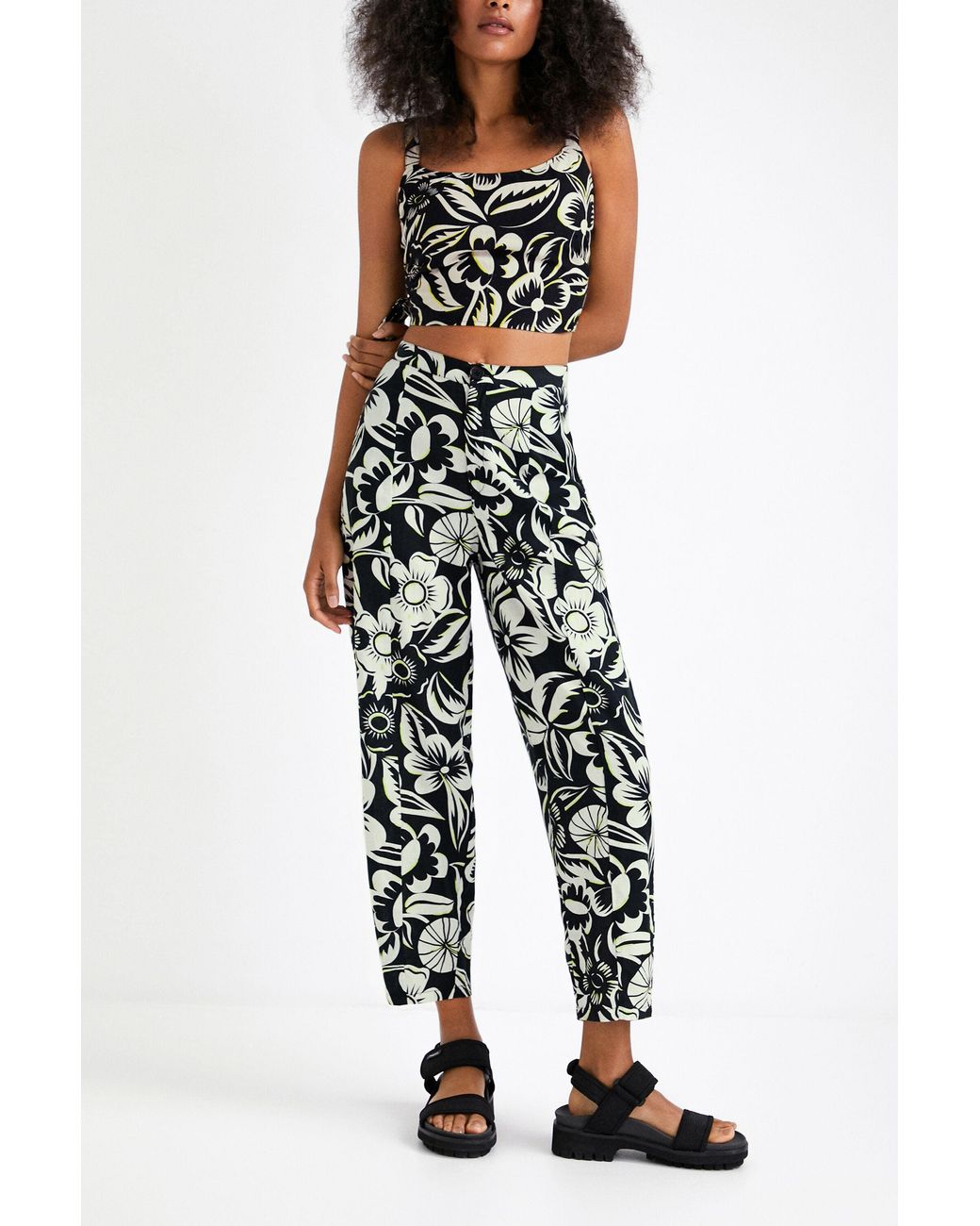 Desigual White Floral Crop Top With Straps