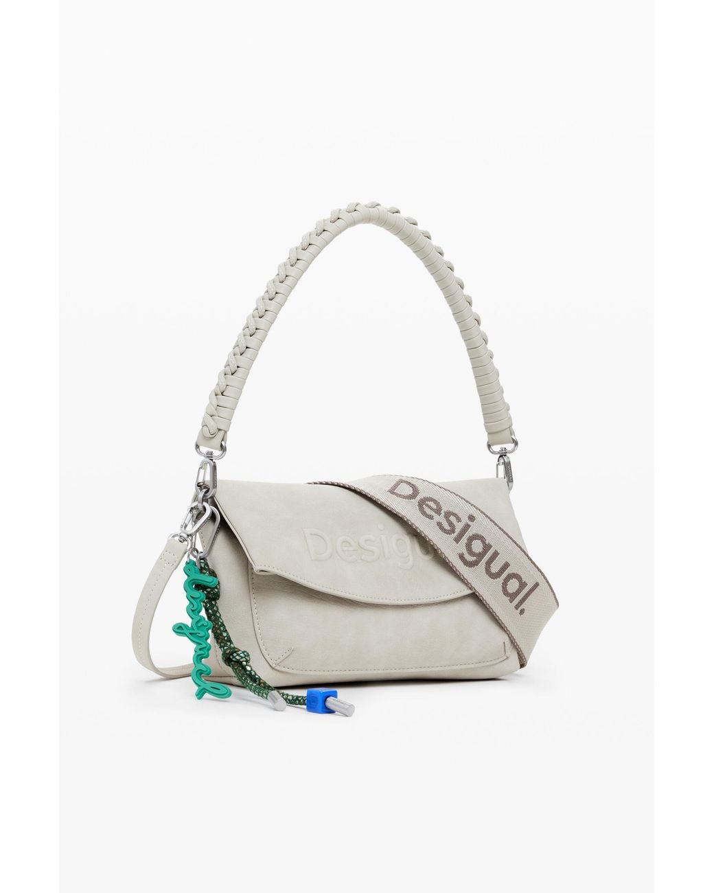 Desigual White Medium 3D Logo Flap Bag, Polyurethane
