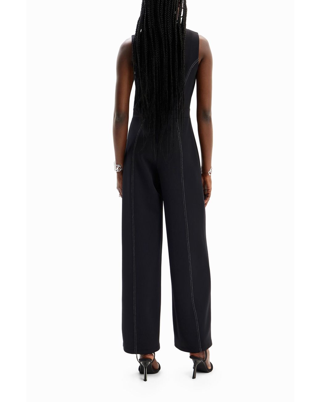 Desigual Blue Culotte Jumpsuit With Stitching