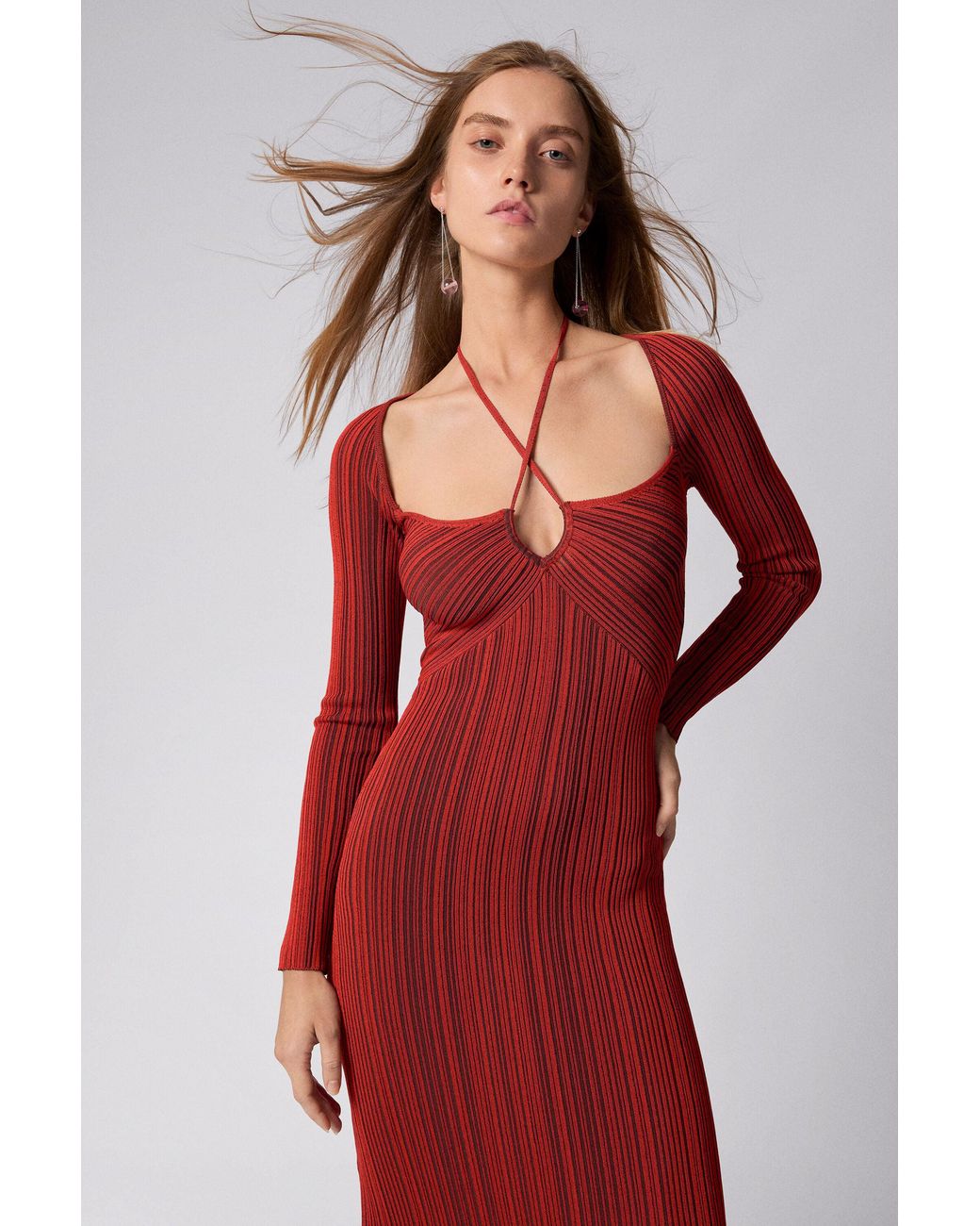 Desigual Red Fitted Dress With A Crossover Neckline