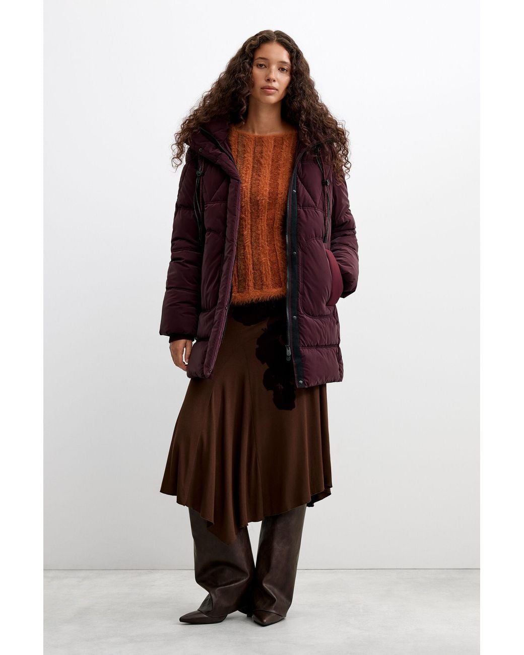 Desigual Red Long Padded Coat, Polyurethane