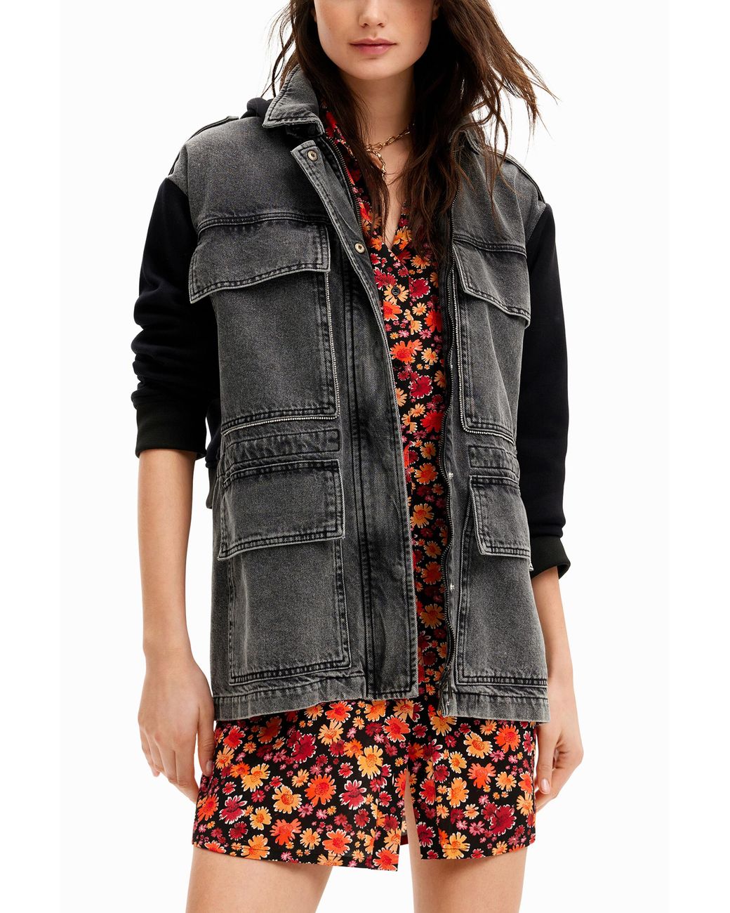 Desigual Black 2-In-1 Hybrid Jacket, Cotton