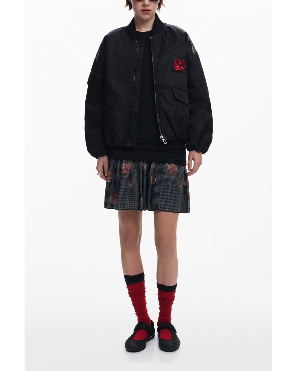 Desigual Black Cherry Bomber Jacket, Polyamide