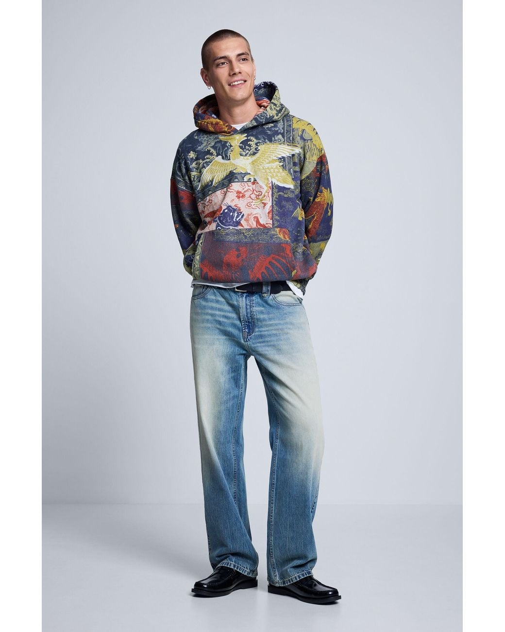 Desigual Gray Printed Hooded Sweatshirt, Cotton for men