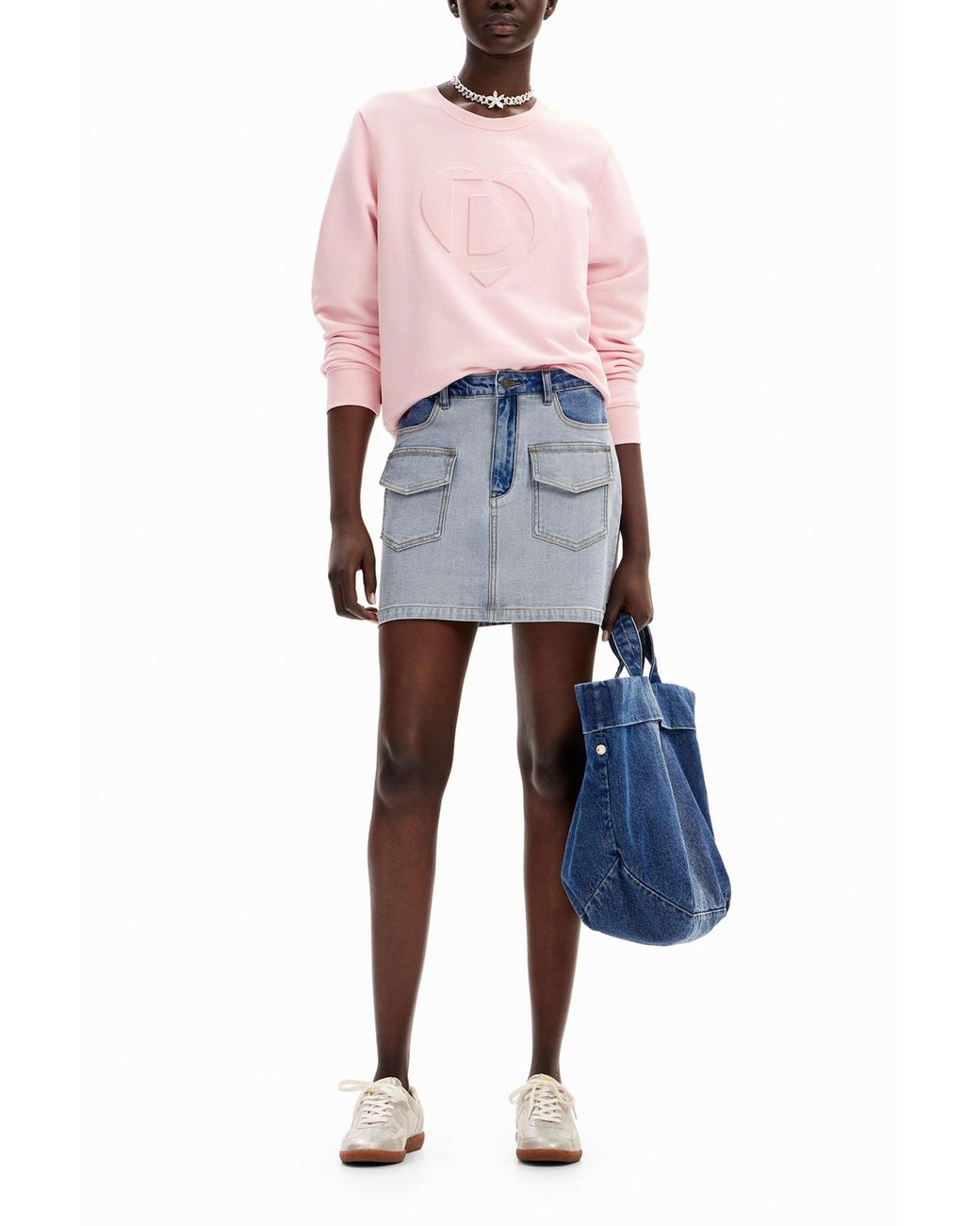 Desigual Blue Denim Pockets Mini Skirt, Cotton