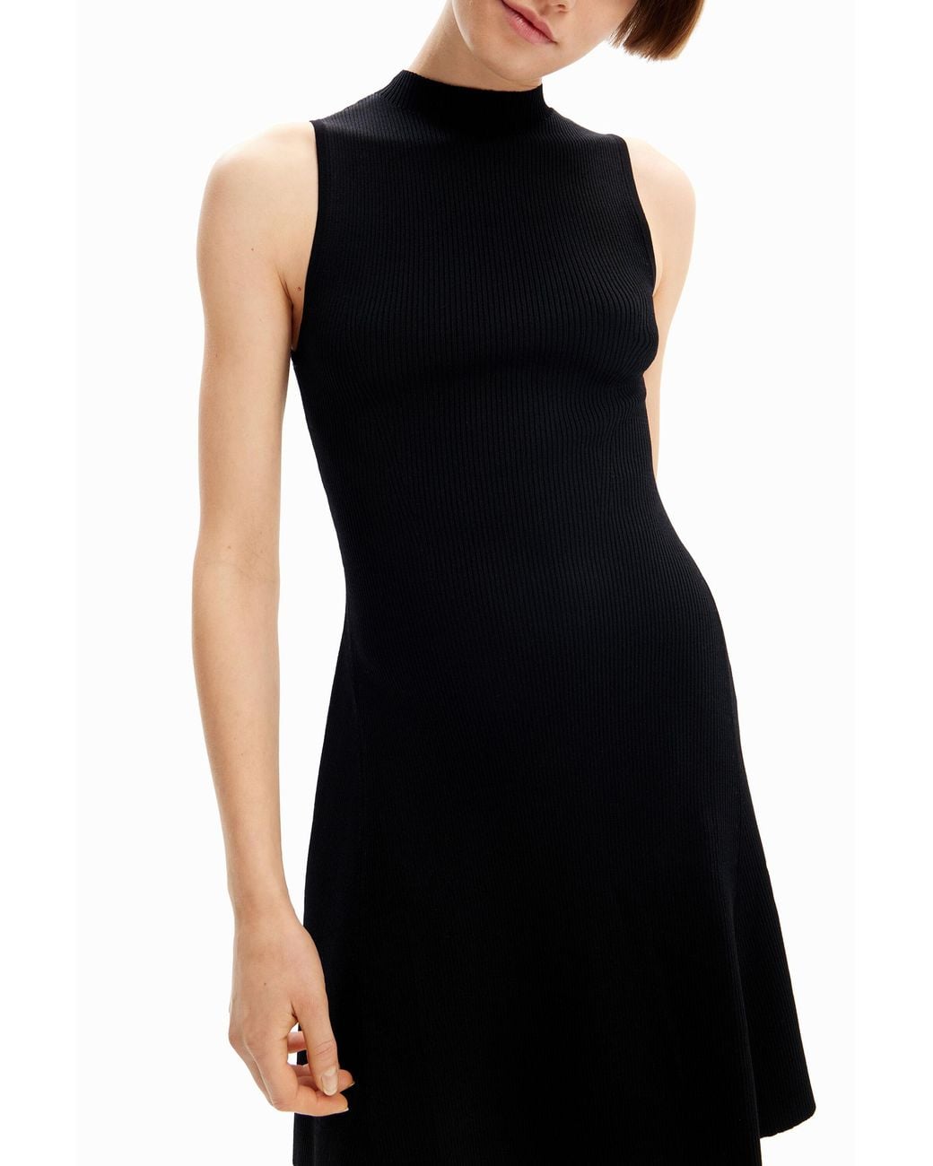 Desigual Black Short Ribbed Skater Dress
