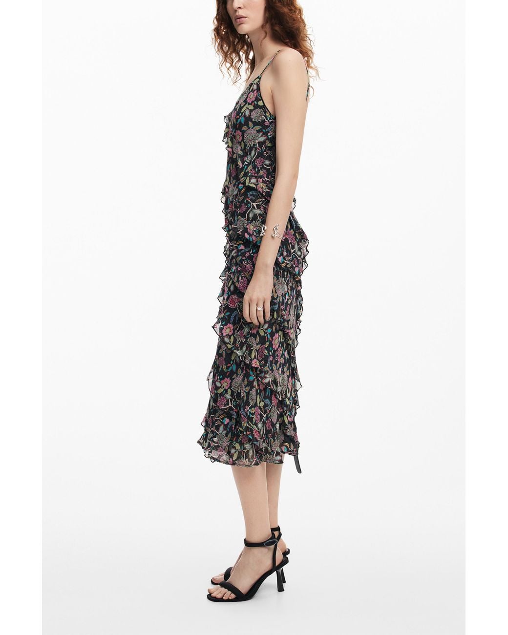 Desigual White Midi Dress With Ruffles, Polyester