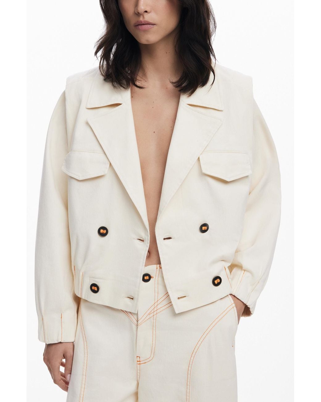 Desigual White Detachable Trucker Jacket, Cotton
