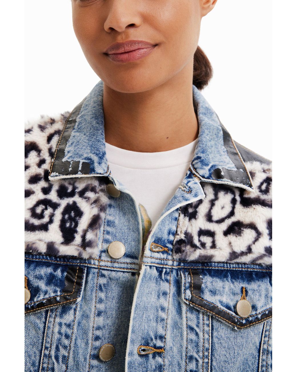 Desigual Blue Animal Print Denim Gilet