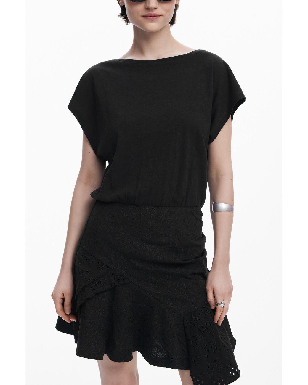 Desigual Black Puff-Sleeve Short Dress, Cotton