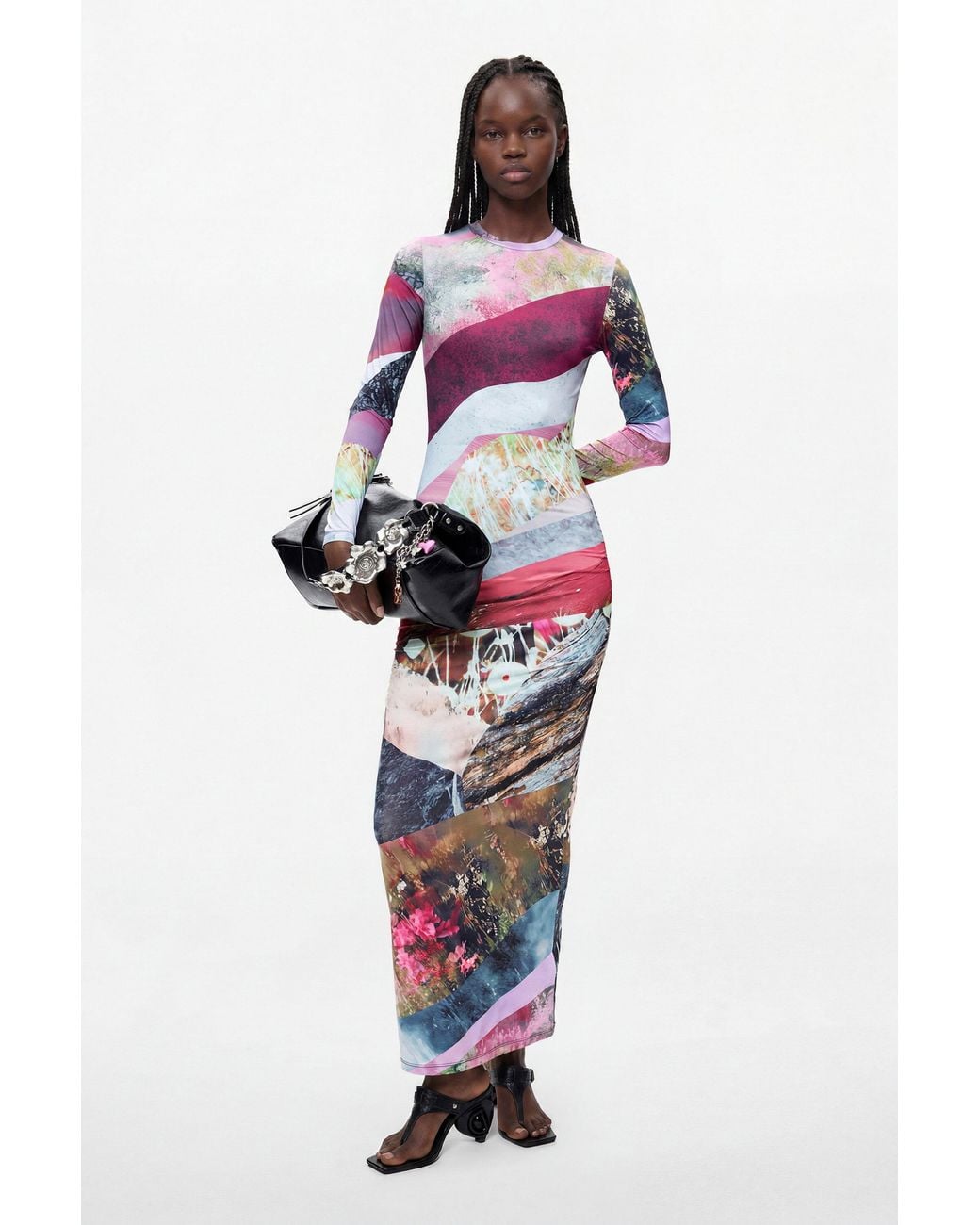 Desigual Red Long-Sleeved Knit Dress, Polyester